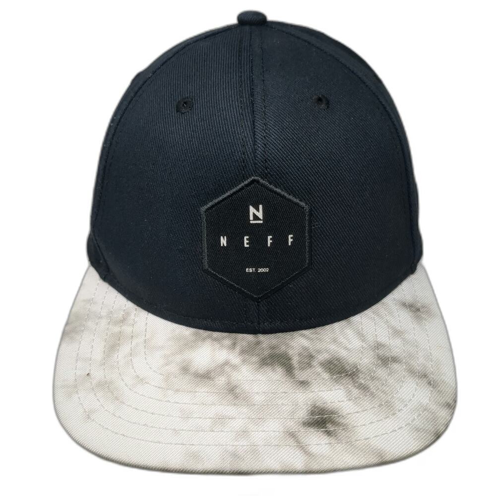 Neff Snapback Hat Black White Gray One Size Marbled Brim Hexagon Patch Flat Bill